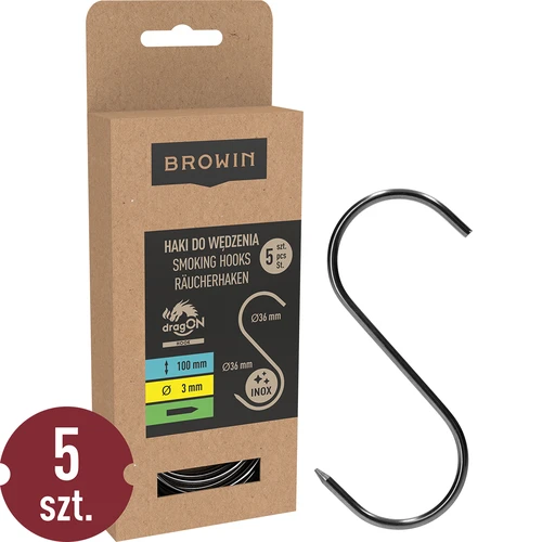 Rūkymo kabliai – S, paštrinti, 3 mm x 100 mm, 5 vnt.