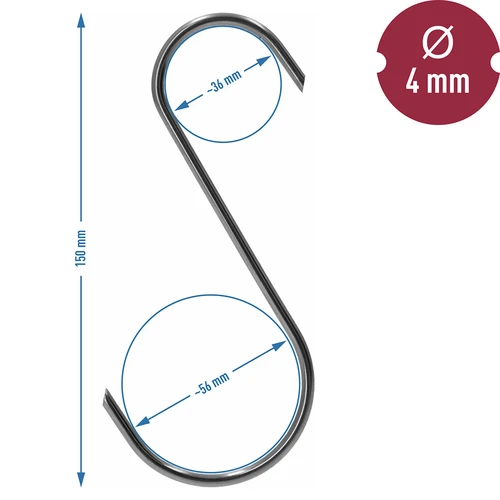 Rūkymo kabliai – S, su 45° nuožulniais galais, 4 mm x 150 mm, 5 vnt. - 6