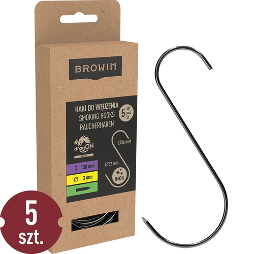 Rūkymo kabliukai - S, paaštrinti, 3 mm x 150 mm, 5 vnt.