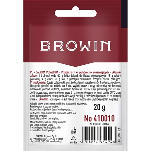 Saletra potasowa do peklowania mięsa, 20 g - 2