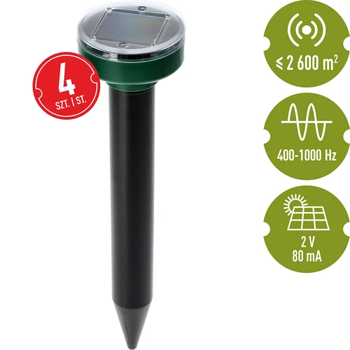 Saulės energija maitinamas kurmių atbaidytuvas – veiksminga, saugi ir humaniška sodo apsauga, rinkinys, 4 vnt. - 8