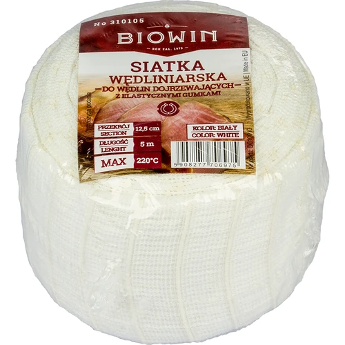 Siatka wędliniarska biała o wymiarach 12,5 cm x 5 m, z wytrzymałością termiczną do 220°C - 3