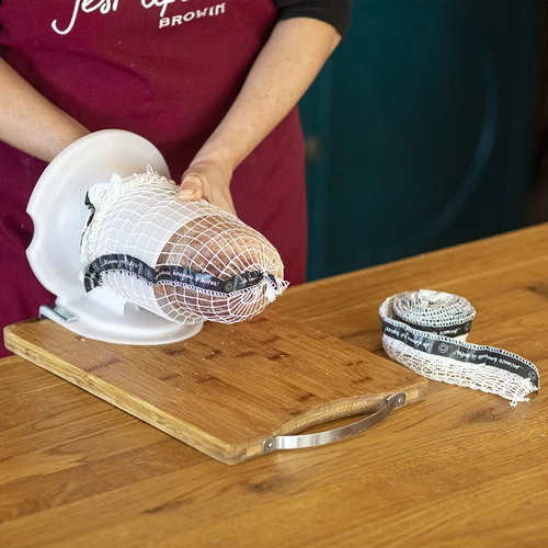 Siatka wędliniarska z etykietą, o wymiarach 15 cm x 4 m, z wytrzymałością termiczną 125°C - 2