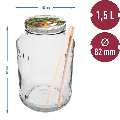 Słoik 1,5 L, fi 82/6 z zakrętką kolorową + szczypce - 2