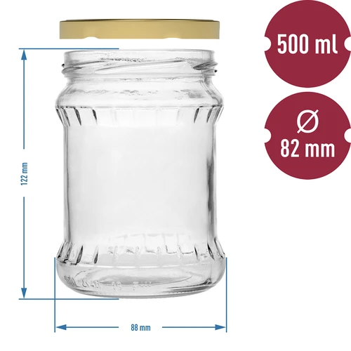 Słoik fisz karbowany 500ml - ze złotą zakrętką fi 82/6, 6 szt. - 5