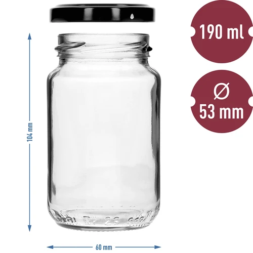 Słoik TO 190ml z kolorową zak. fi 53 - 8 szt. - 8