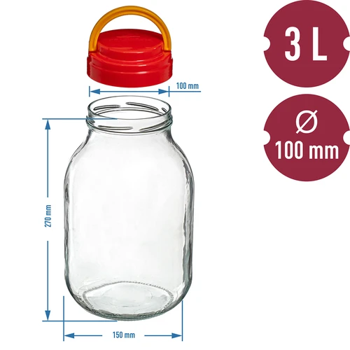 Słoik TO 3 L z plastikową zakrętką + szczypce fi 100 - 6