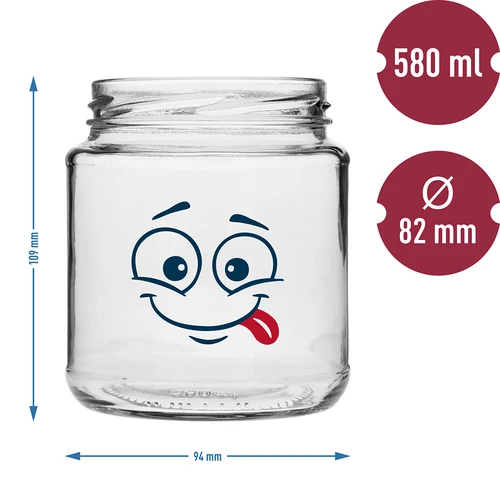 Słoik twist-off 580ml z nadrukiem Buźka i zakrętką fi 82/6 - 3 szt. - 7