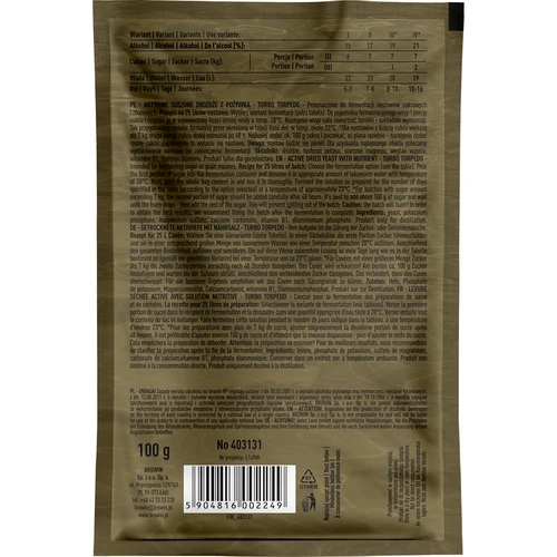 Spiritinės mielės Turbo Torpedo 5–7 dienų 21% 100 g - 2