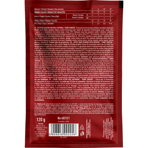 Spiritinės mielės Turbo Torpedo 72 h 21% - 120 g - 2