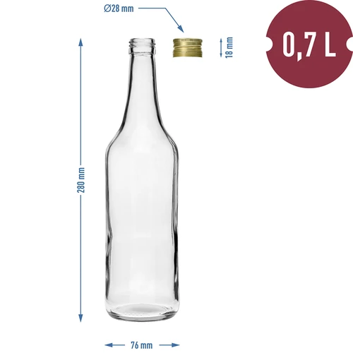 Stalo butelis 700 ml su užsukamu kamšteliu fi28 – 4 vnt. - 6