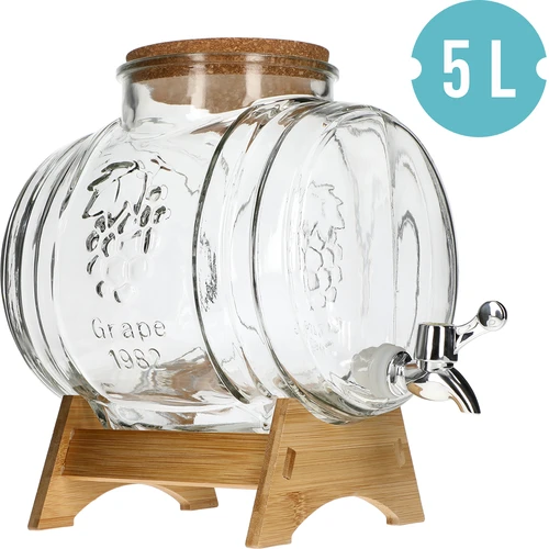 Statinaitė 5 l, stiklinė, su plačia įpylimo anga, kamščiu, stovu ir kraneliu - 2