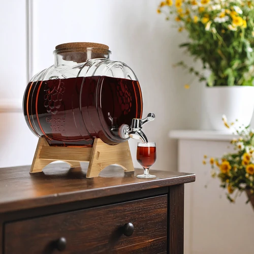 Statinaitė 5 l, stiklinė, su plačia įpylimo anga, kamščiu, stovu ir kraneliu - 6