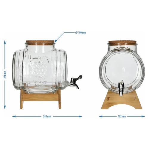 Statinaitė 5 l, stiklinė, su plačia įpylimo anga, kamščiu, stovu ir kraneliu - 7