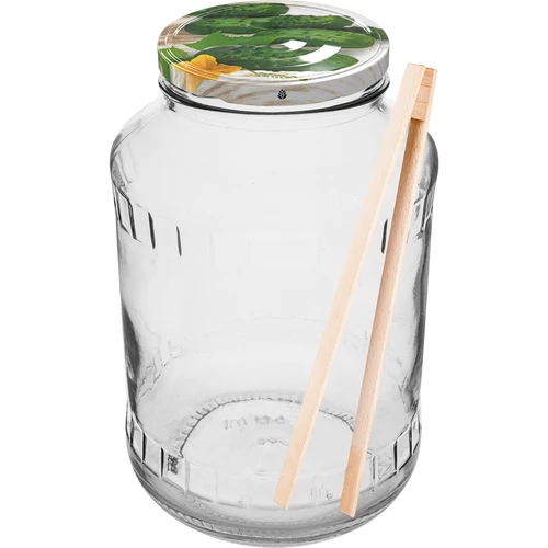 Stiklainis 1,5 l, fi 82/6 su spalvotu dangteliu + žnyplės