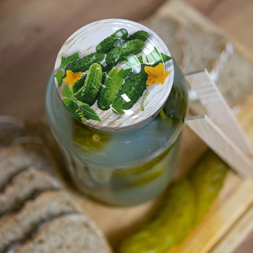 Stiklainis 1,5 l, fi 82/6 su spalvotu dangteliu + žnyplės - 5