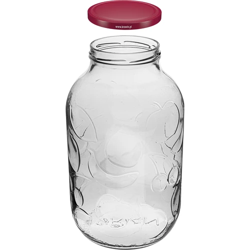 Stiklainis 5 l su ornamentu, bordo spalvos dangtelis fi 100 - 2