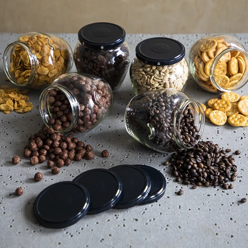 Stiklainis Amfora 580 ml (fi 82) su juodu dangteliu 6 vnt. - 6