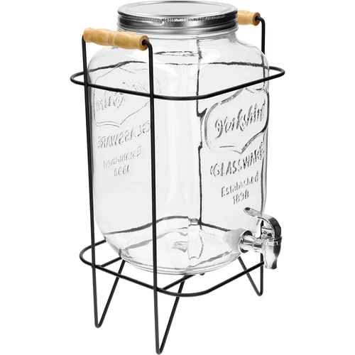 Stiklainis Lemoniada 8 l - su kraneliu, ant metalinio stovo su rankenomis