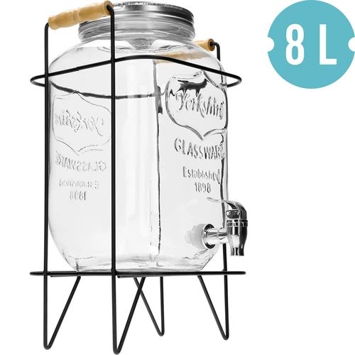 Stiklainis Lemoniada 8 l - su kraneliu, ant metalinio stovo su rankenomis - 2