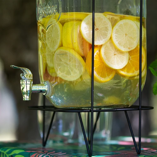 Stiklainis Lemoniada 8 l - su kraneliu, ant metalinio stovo su rankenomis - 9