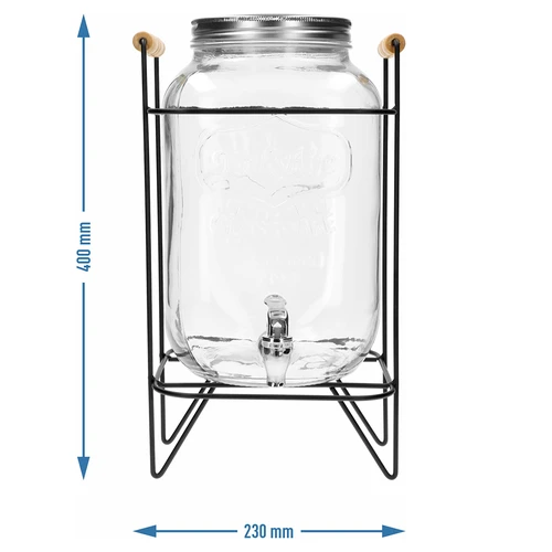 Stiklainis Lemoniada 8 l - su kraneliu, ant metalinio stovo su rankenomis - 6