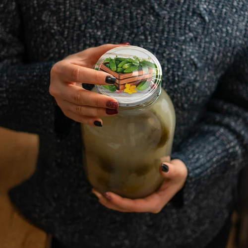 Stiklainis TO 2 L, fi 82/6 su spalvotu užsukamu dangteliu + žnyplės - 5