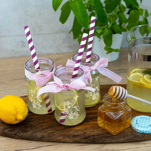 Stiklainis TO 300ml su spauda - vaisių miksas ir dangteliu fi66/4 - 3 vnt. - 7