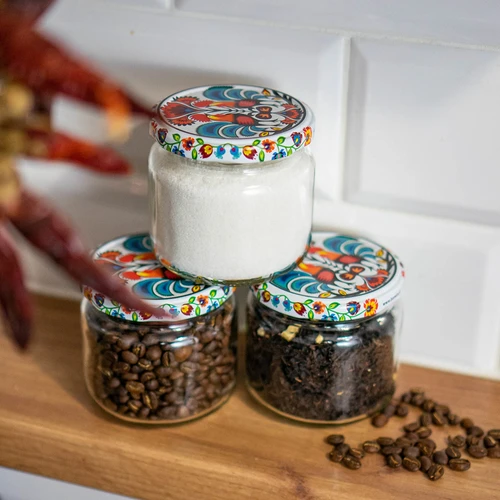 Stiklainis TO 370 ml su spalvotu dangteliu fi82/6- 6 vnt. - 11