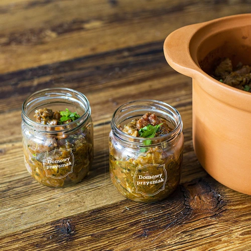 Stiklainis TO 425 ml su užrašu „Naminis skanėstas” ir juodu dangteliu fi 82 - 3 vnt. - 7