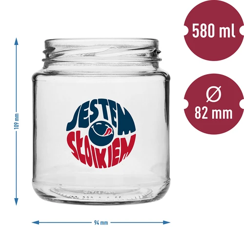 Stiklainis TO 580ml fi 82 su spalvotu spaudiniu ir juodu dangteliu, 3 vnt. - 6