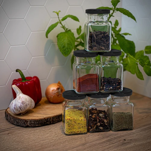 Stiklainis Twist-off 150 ml Cztery kąty fi 53 su juodu dangteliu, 6 vnt. - 10