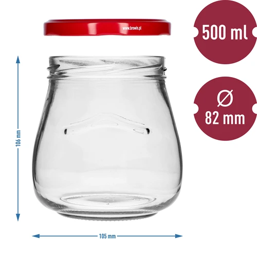 Stiklainis twist-off 500 ml "Apversta amfora" su bordo spalvos dangteliu fi 82/6, 6 vnt. - 9