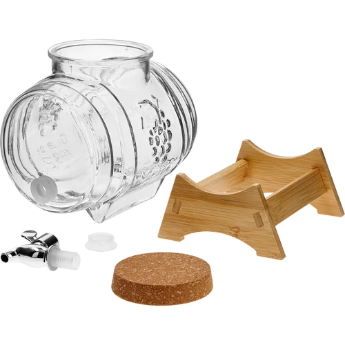 Stiklinė 3 l statinaitė su plačia įpylimo anga, kamščiu, stoveliu ir čiaupu - 3