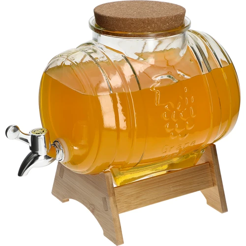 Stiklinė 3 l statinaitė su plačia įpylimo anga, kamščiu, stoveliu ir čiaupu - 4