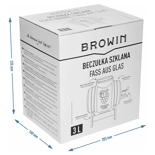 Stiklinė 3 l statinaitė su plačia įpylimo anga, kamščiu, stoveliu ir čiaupu - 8