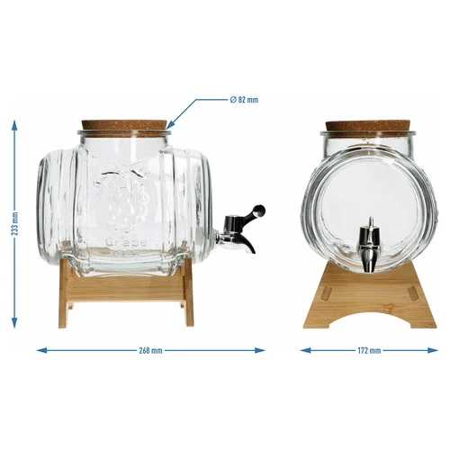 Stiklinė 3 l statinaitė su plačia įpylimo anga, kamščiu, stoveliu ir čiaupu - 6