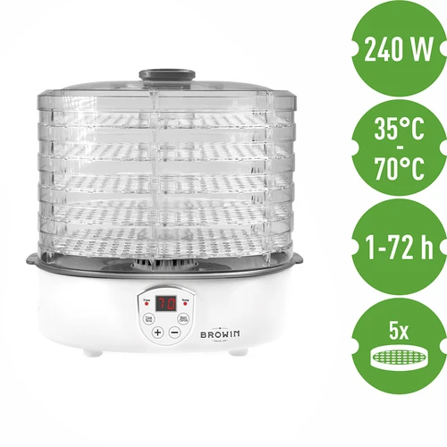 Suszarka do grzybów, owoców, warzyw i ziół z regulacją temp, 240W, transparentna - 7