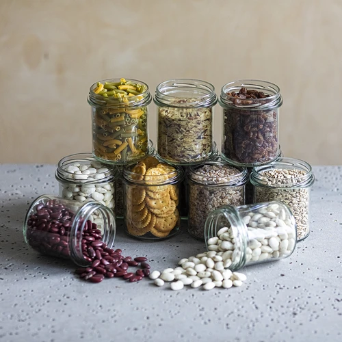 Tiesus stiklainis 350 ml (fi 82) su bordo spalvos užsukamu dangteliu, 6 vnt. - 6