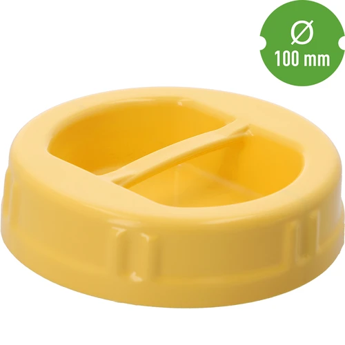 Geltonas plastikinis TO dangtelis fi 100 mm su rankenėle, stikliniams stiklainiams - 3