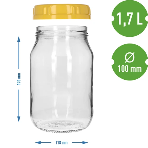 TO stiklainis 1,7 l su geltonu plastikiniu dangteliu ir rankenėle, fi 100, 1 vnt. - 4