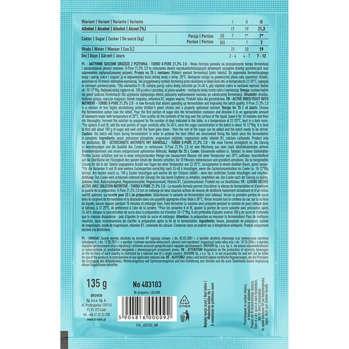 Turbo mielės X-Pure 21,3% 48 h, 25 l - 2