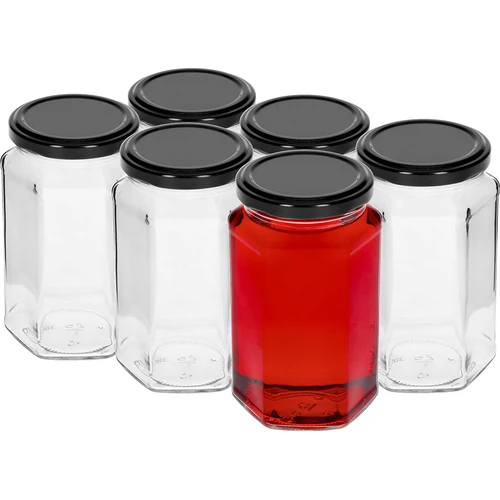Twist-off stiklainis 385 ml su juodu dangteliu fi 63, 6 vnt. - 2