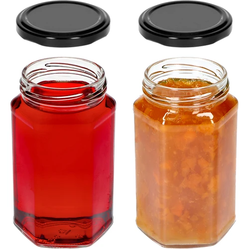 Twist-off stiklainis 385 ml su juodu dangteliu fi 63, 6 vnt. - 5