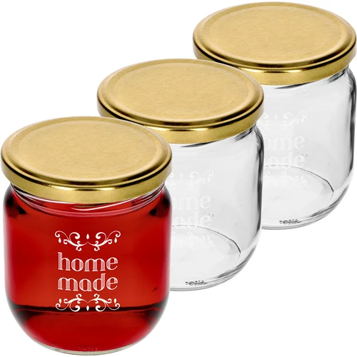 Twist-off stiklainis 425 ml su užrašu „Home Made“ ir dangteliu, 3 vnt.