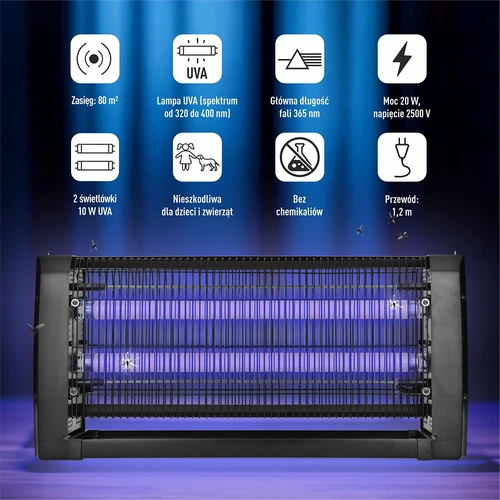 UVA vabzdžių naikinimo lempa, 20 W, juoda - 6