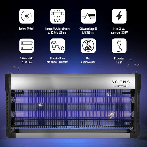 UVA vabzdžių naikinimo lempa, 40 W, sidabrinė - 6