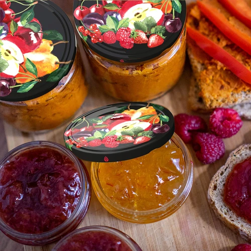 Užsukamas dangtelis fi 66/4 vaisiai juodame fone  - 10 vnt. - 5