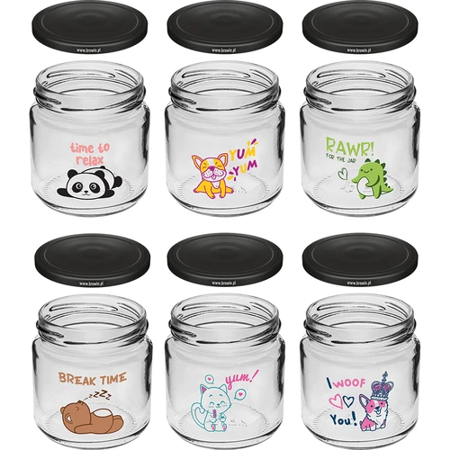 Vaikiškas stiklainis twist off 212 ml su spauda ir dangteliu fi 66/4, 6 vnt. - 2