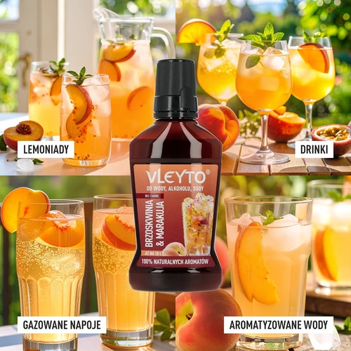 VLEYTO Brzoskwinia & Marakuja – esencja smakowa z naturalnymi aromatami, 250 ml - 7